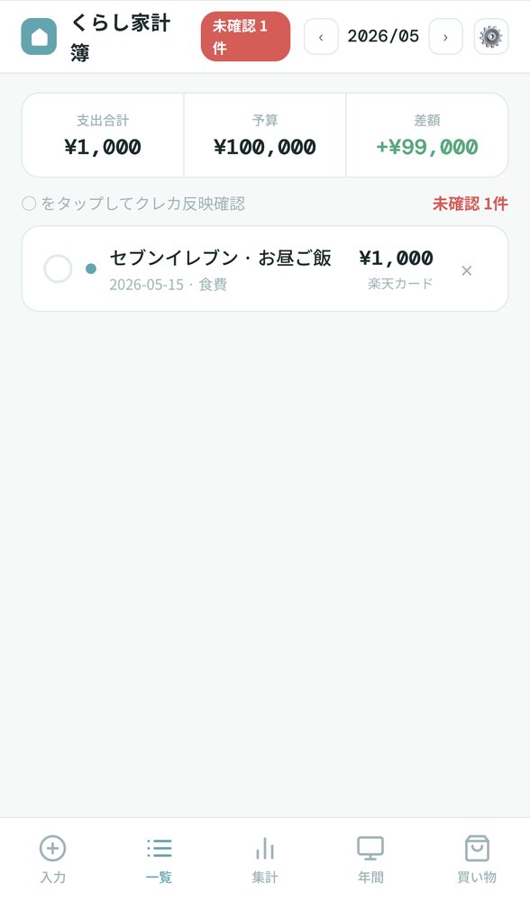 くらし家計簿 一覧タブ